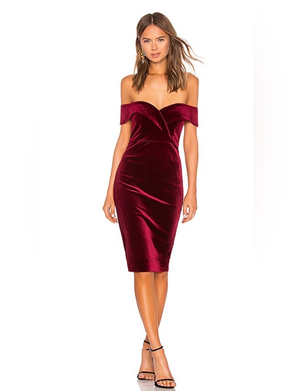 BARDOT Bella Velvet Evening Cocktail Dress Cabernet Red Midi US Size 6 Small